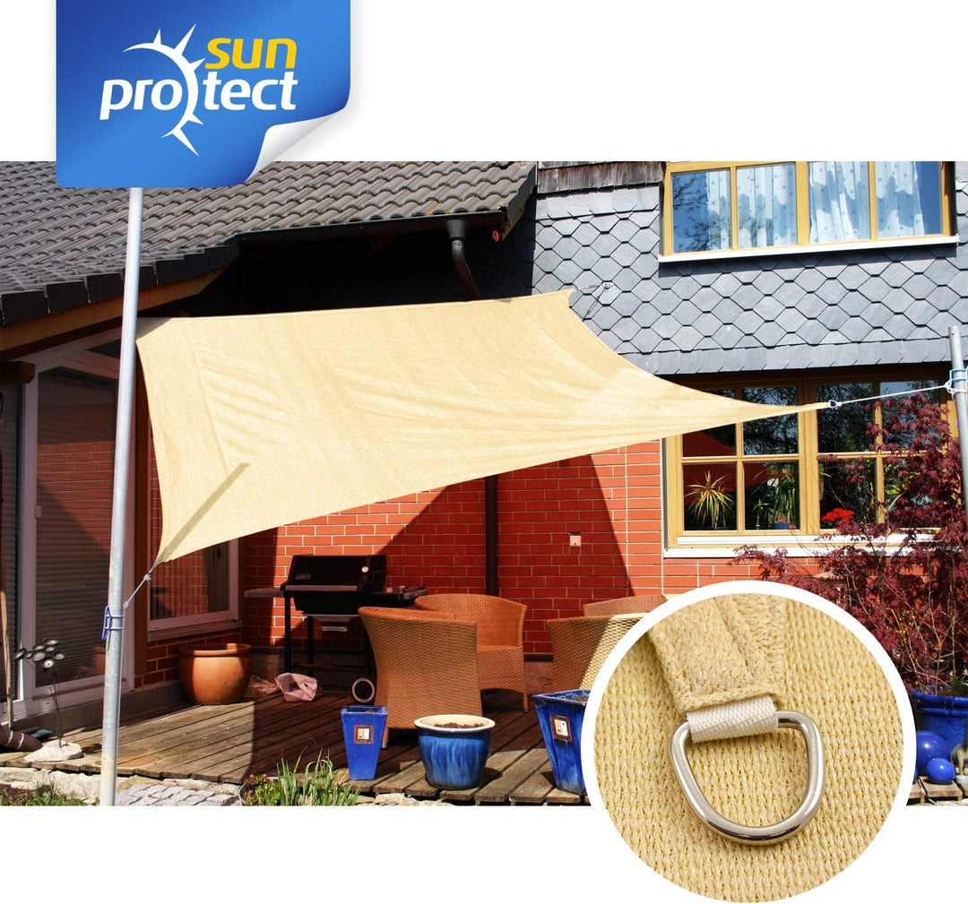 sunprotect 83200 Professional Sonnensegel, 3 x 3 m, Quadrat, Wind- & wasserdurchlässig, beige 3 x 3