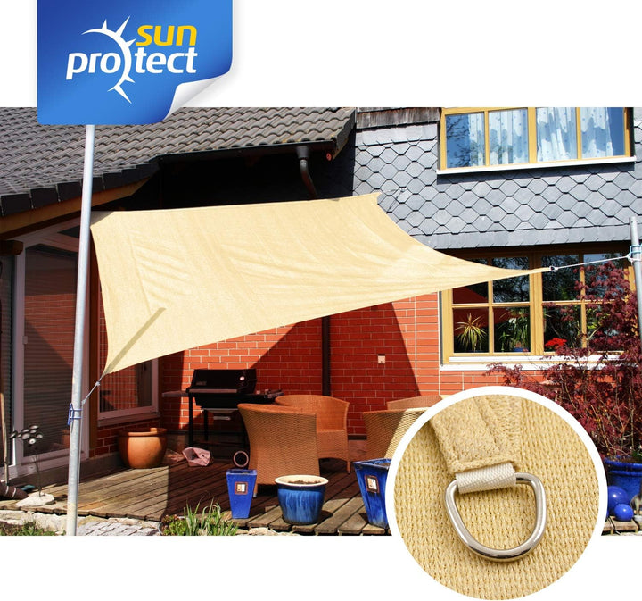 sunprotect 83200 Professional Sonnensegel, 3 x 3 m, Quadrat, Wind- & wasserdurchlässig, beige 3 x 3