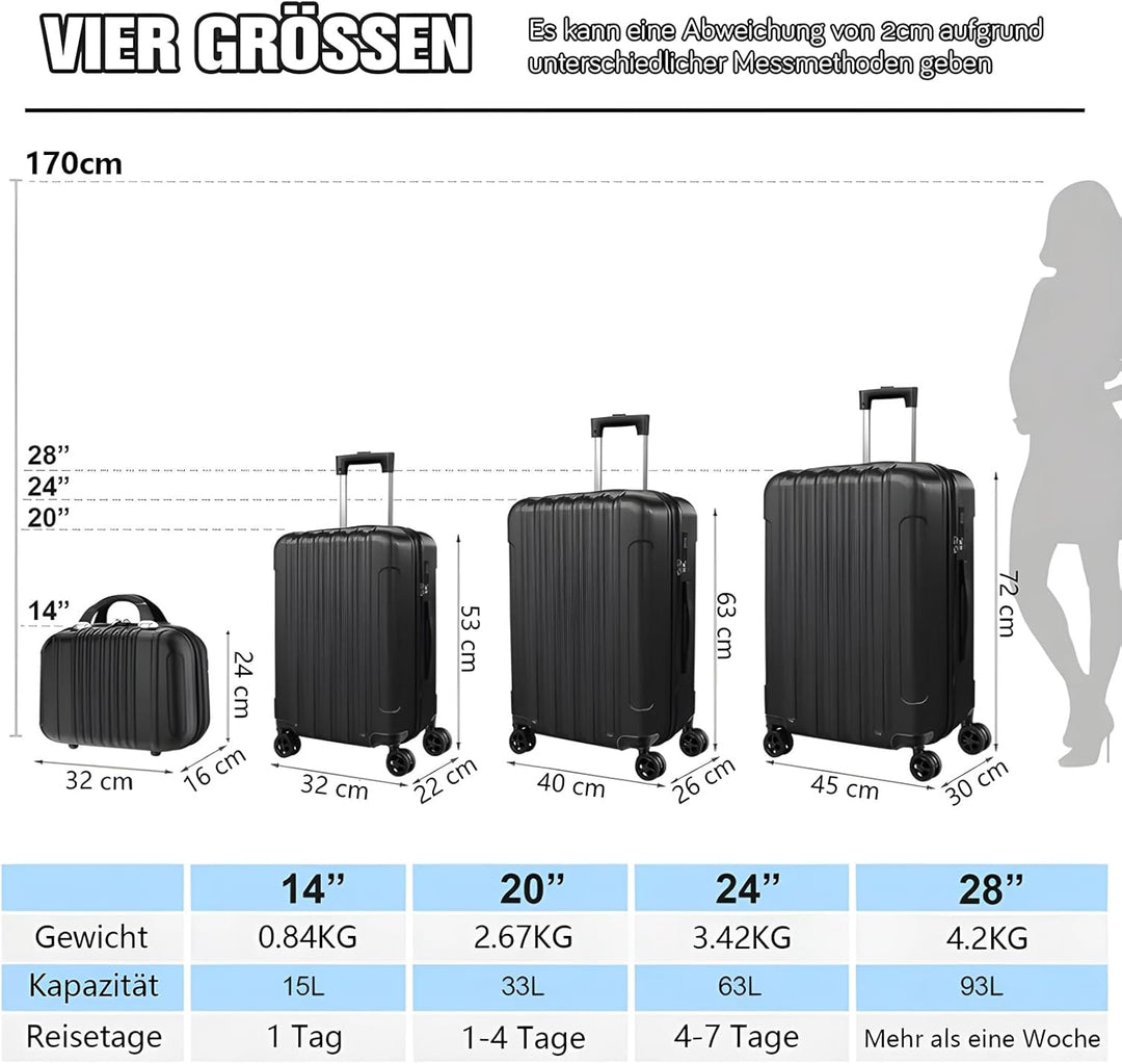 Zwillingsrollen 4 Teilig Hartschalen Kofferset mit Rollen &amp; TSA-Schloss, Leicht Koffer &amp; Trolleys Ha