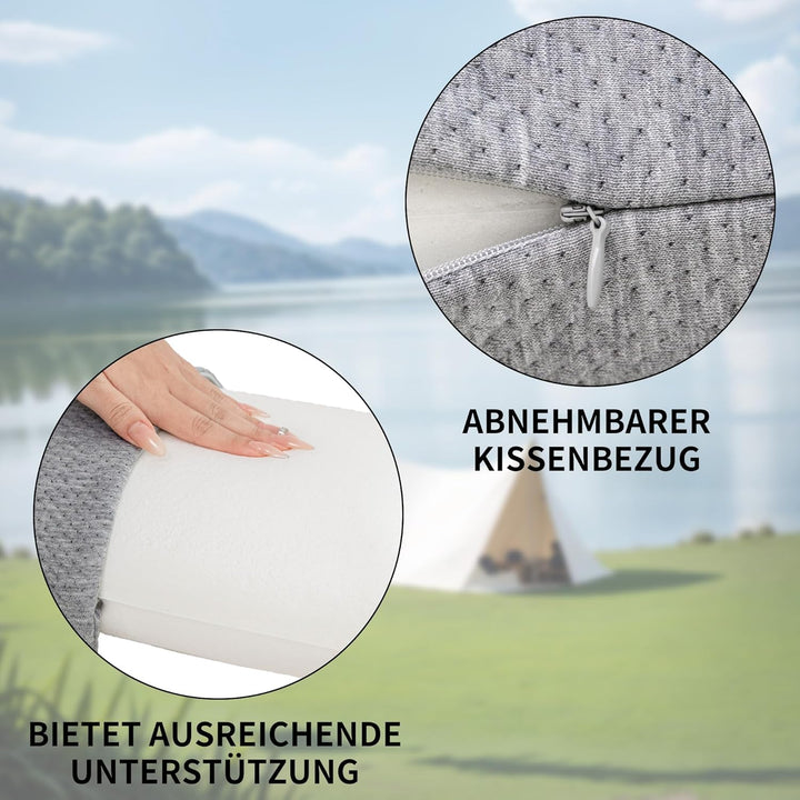 Reisekissen Memory Foam, Reisekopfkissen, Camping Kissen mit Packsack, Ideal für Auto, Flugzeug und