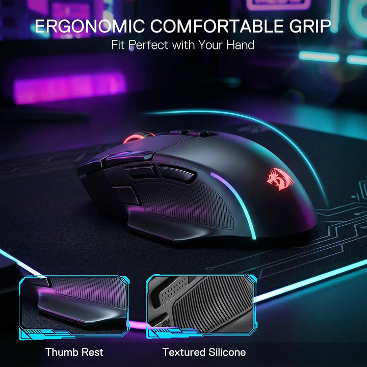 Redragon M925 PRO Kabellose Gaming Maus RGB 26000 DPI Optisch | 10 Programmierbare Tasten Ergonomisc