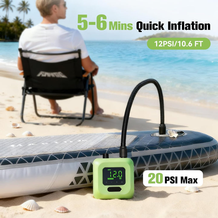 20PSI Elektrische SUP Pumpe mit Akku, wiederaufladbar | Hochdruck, zweistufige Auf-/Abluft, automati
