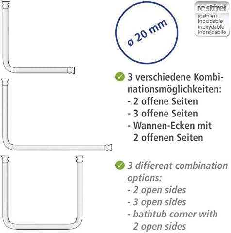 WENKO Winkelduschstange für Badewannen & Duschtassen, 3 verschiedene Kombinationsmöglichkeiten, zum