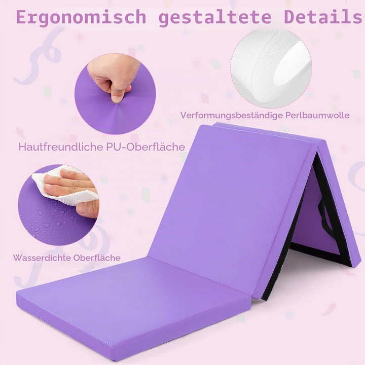 KOMFOTTEU Gymnastikmatte faltbar, Weichbodenmatte 180x60x5cm Fitnessmatte, Turnmatte dick mit Trageg