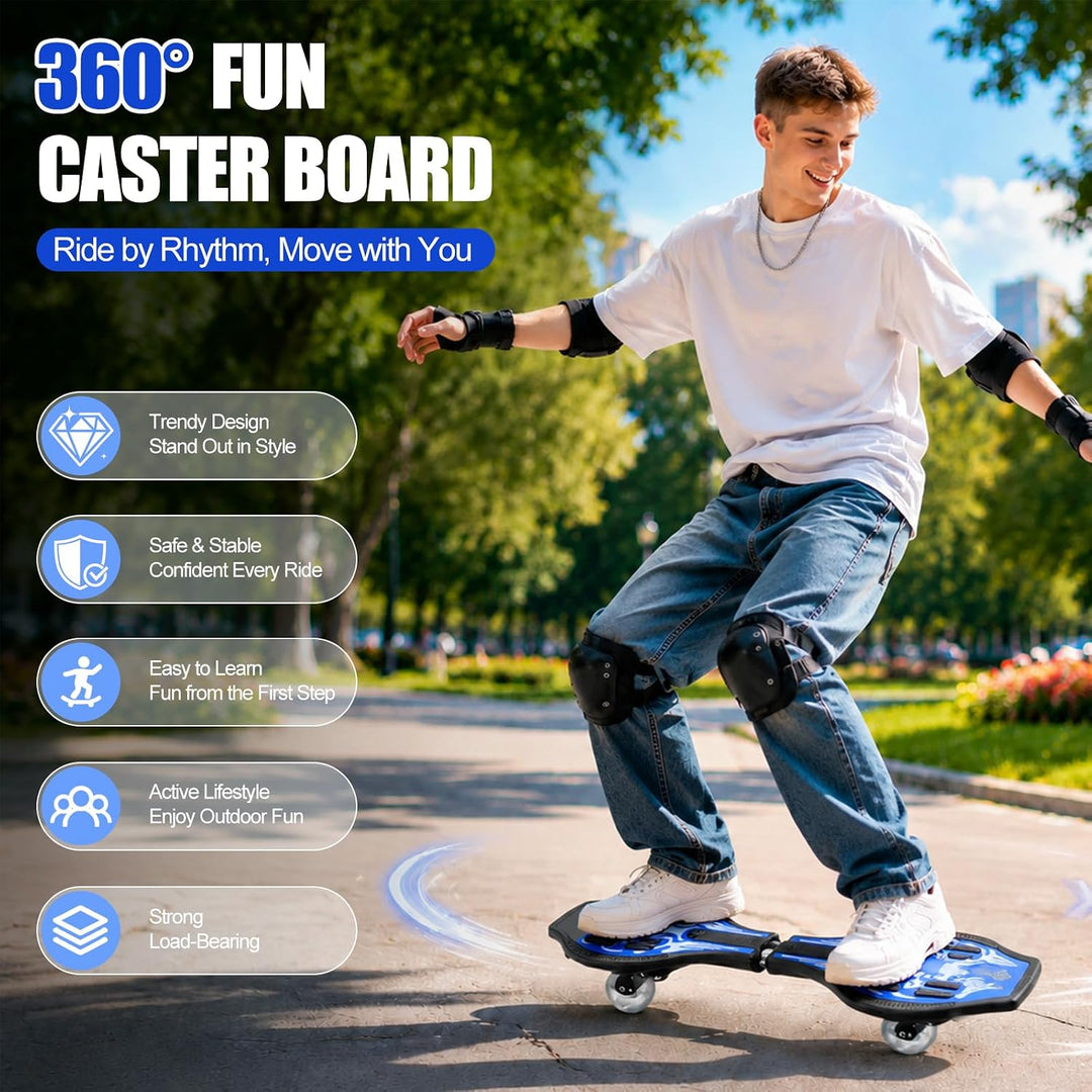 Waveboard Snakeboard Kinder LED Rollen, Caster Board | Anti-Rutsch-Oberfläche, 180° Drehung, leicht