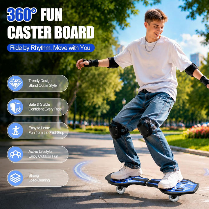 Waveboard Snakeboard Kinder LED Rollen, Caster Board | Anti-Rutsch-Oberfläche, 180° Drehung, leicht