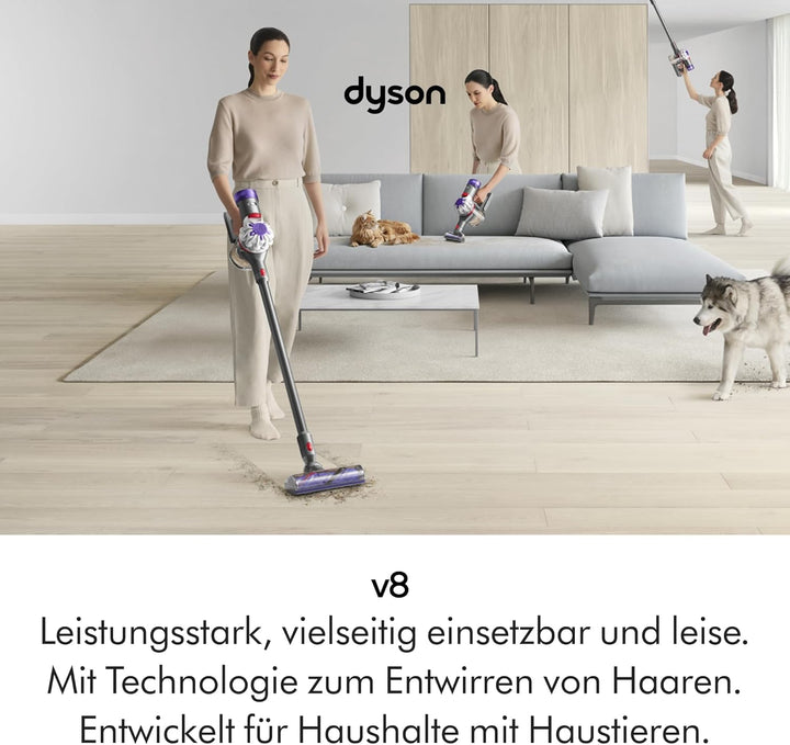 Dyson V8 Advanced Kabelloser Staubsauger, 130 AW, bis zu 40 Min Laufzeit, Motorbar mit Haarentwirrun
