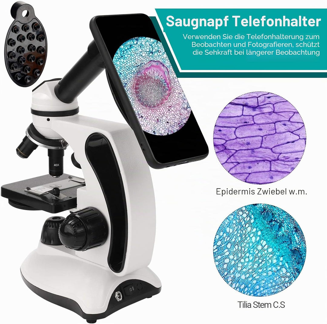 Mikroskop für Kinder mit Objektträger Set, Dual-LED-Beleuchtung,Professionelle Microscope für Schull
