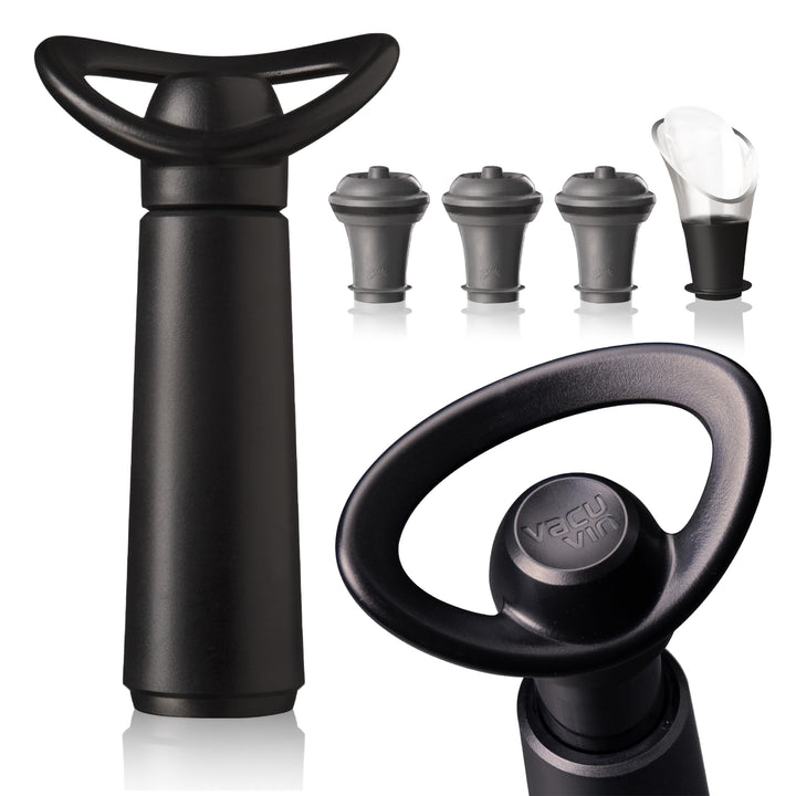 Vacu Vin Wine Saver Concerto Wine Pump with 1 Wine Server/Pourer 3 Stoppers, Gift Set Black Einheits