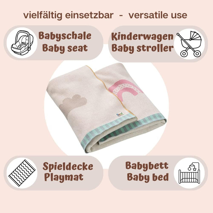 howa Babydecke Strick „be Happy“ aus 100% Baumwolle beige Kuscheldecke Strickdecke für Baby Geschenk
