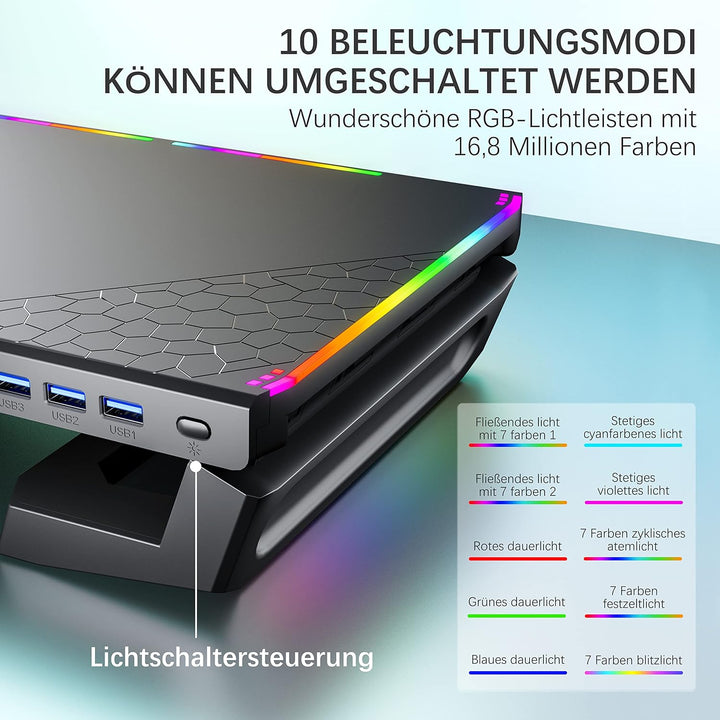 MOOJAY Monitor Ständer für den Schreibtisch Gaming mit 4 USB 3.0 Hub und RGB Licht, Monitor Riser Fa
