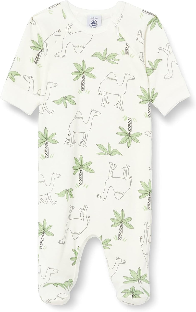 Petit Bateau Unisex Baby Schlafanzug mit Reissverschluss 3 Monate Weiss Marshmallow / Mehrfarbig, 3