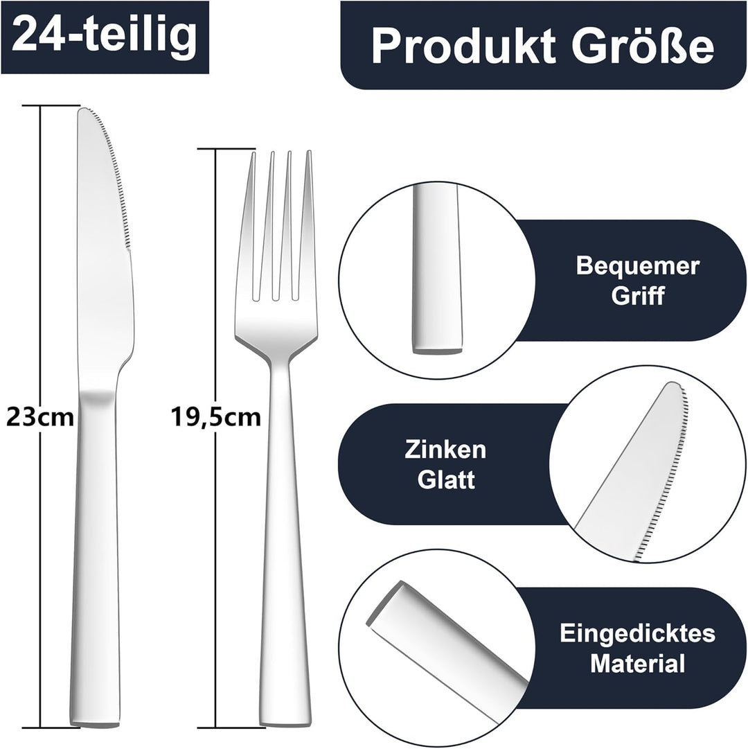 Joyfair Steakbesteck Set, Edelstahl 12 Tafelmesser und 12 Tafelgabeln Set, Steak Besteck für 12 Pers