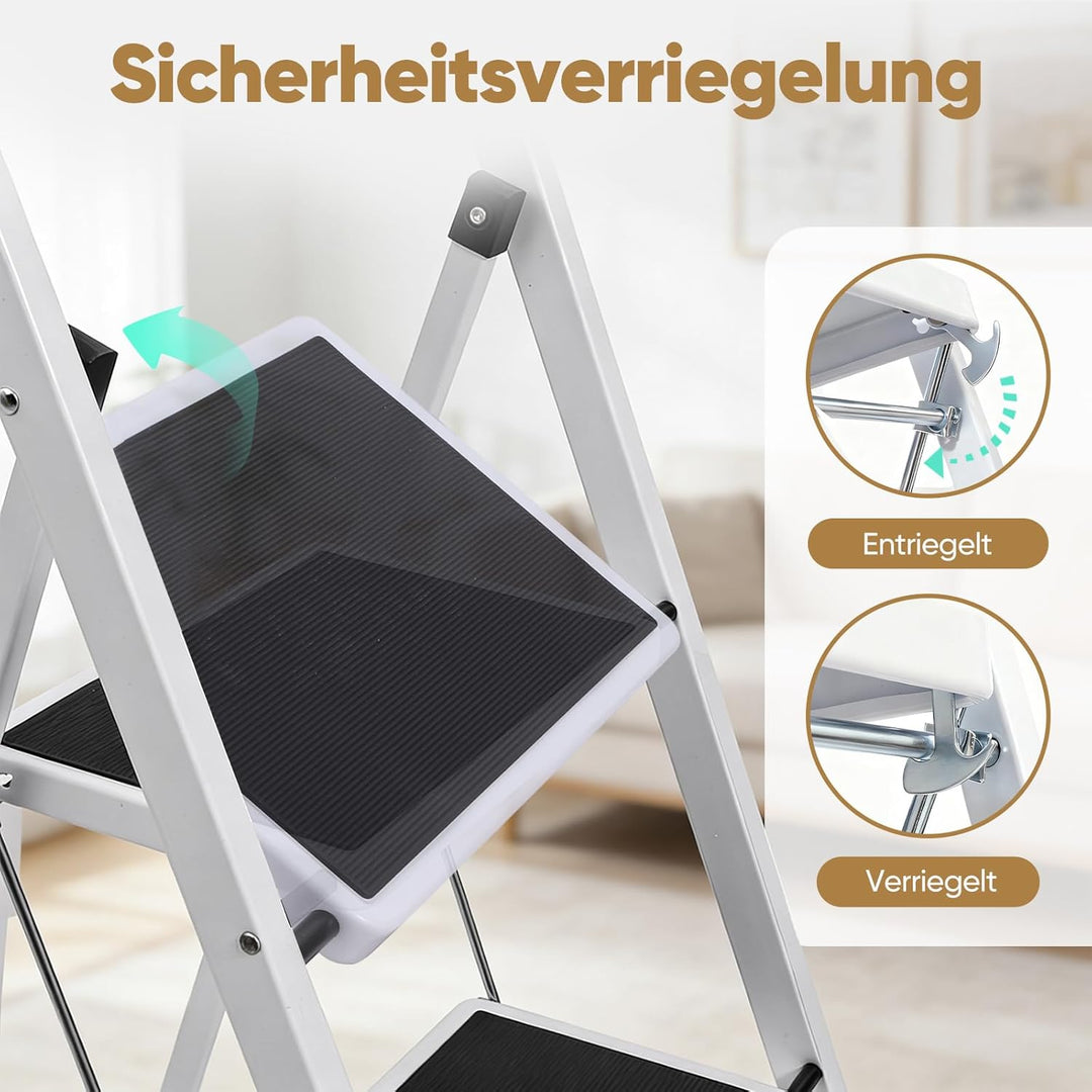Sekey Leiter 2 Stufen klappbar, Stabile Trittleiter aus Stahl, rutschfest, Platzsparend Klappbar, Tr