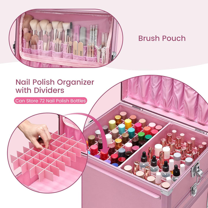 Kosmetik Trolley mit Tisch und 5 Schubladen Professioneller Kosmetikkoffer mit Rollen Nagelkoffer mi