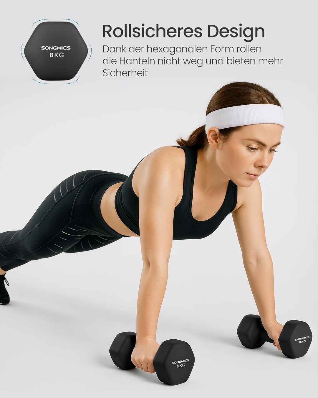 SONGMICS 2 Stück Hexagon Hanteln mit Neoprenbeschichtung für Krafttraining, Fitness, Zuhause 2 x 8 k