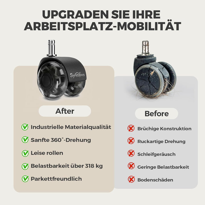 Sytopia Bürostuhl Rollen, 5er Set Rollen für Bürostühle, 11x22mm Hartbodenrollen für Bürostuhl Stuhl