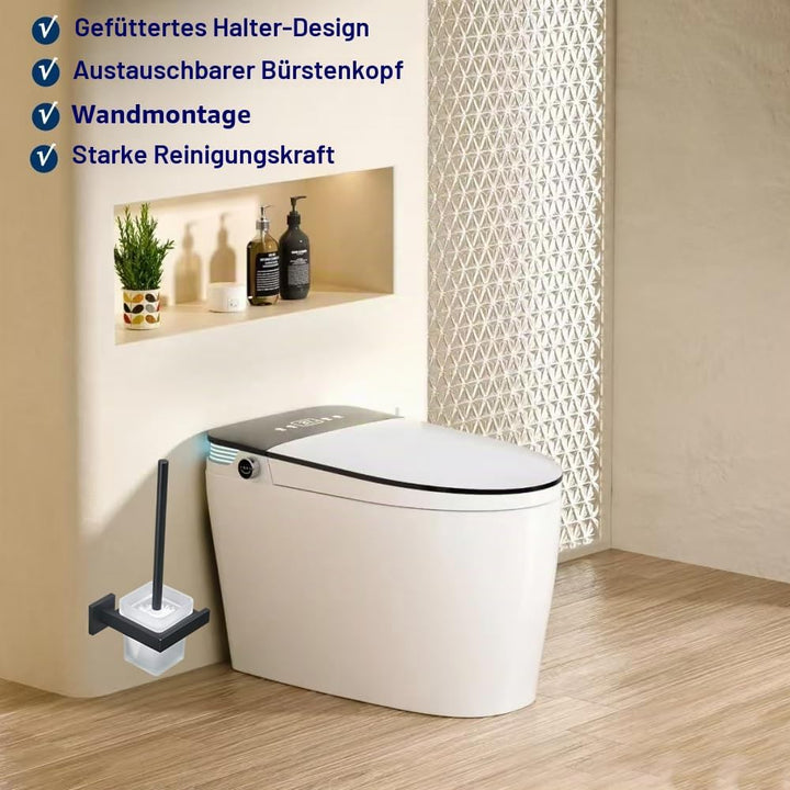 WC-Bürste und Halter Wand Toilettenbürste Mit Halterung, Schwarz, 304 Edelstahl und Mattglas für Bad
