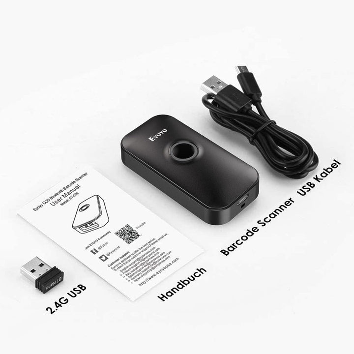 Eyoyo Mini 2D Bluetooth Barcode Scanner, 3 in1 Bluetooth & USB Kabel & 2.4G Wireless Barcode Leser,