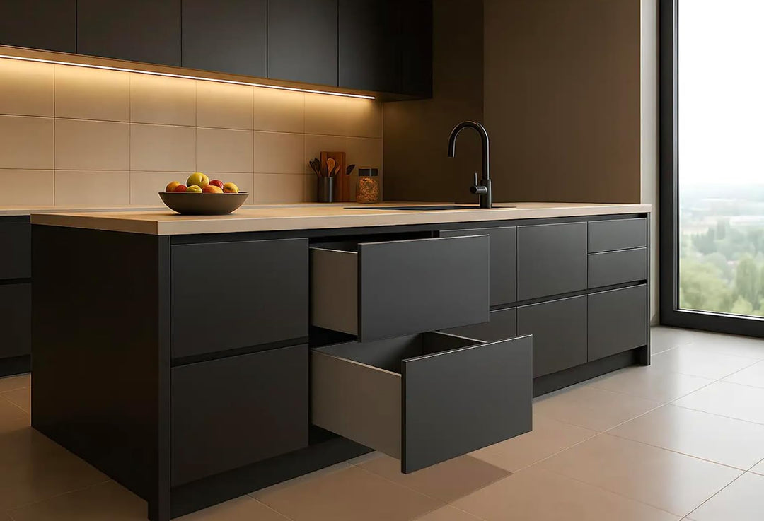AMIX ELITE BOX Schubladensystem mit Vollauszug &amp; Soft-Close – Slim Drawer mit Glas-Seiten – Höhe 167