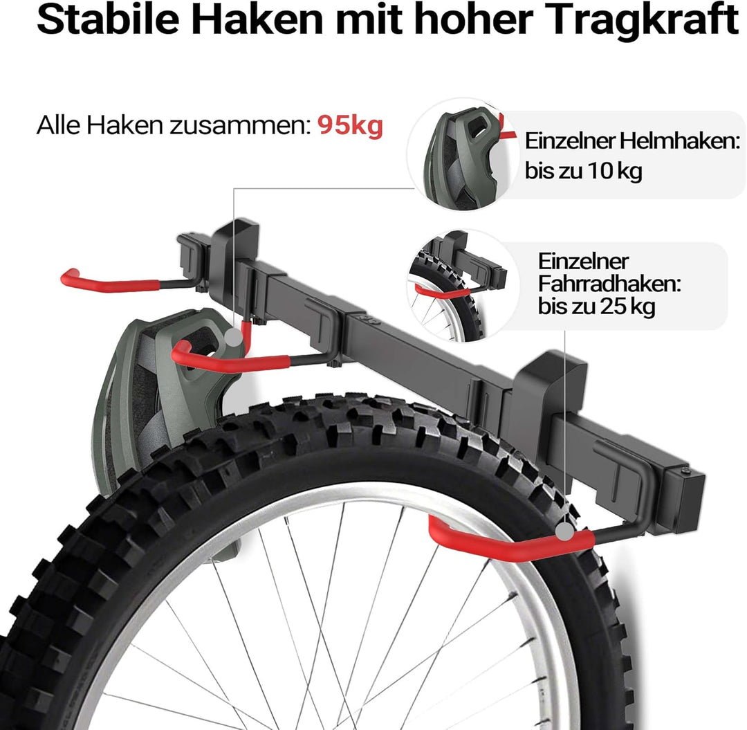 Wiltec Fahrrad Wandhalterung für 3 Fahrräder 82,4 x 18 x 13,6 cm bis 95 kg, Universal Fahrradhalteru