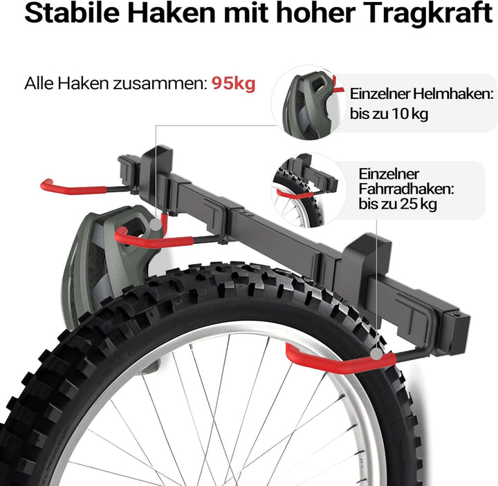 Wiltec Fahrrad Wandhalterung für 3 Fahrräder 82,4 x 18 x 13,6 cm bis 95 kg, Universal Fahrradhalteru
