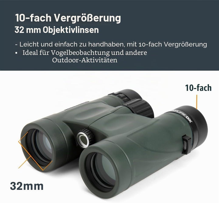 Celestron 71331 10 x 32 DX Nature Fernglas – Grün Nature DX 10 x 32 Dachprisma, Nature DX 10 x 32 Da