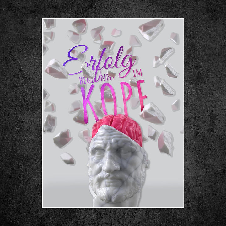 wandmotiv24 Poster als Wanddeko, Grösse 80x60cm, Erfolg beginnt im Kopf, Büste, Moderne Wanddeko, Wa