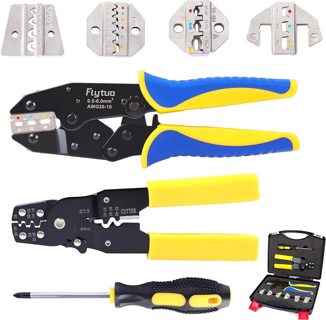 Flytuo Crimpzangen-Set mit Drahtabisolierer und Kabelschneider - 4 austauschbare Schneidesätze für i