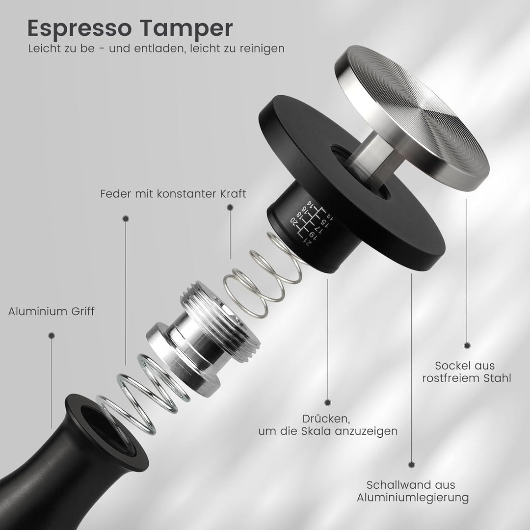 Tamper 54mm, 30lbs Druckregulierend Kaffee Tamper mit Feder, Anpressdruck Espresso Tamper mit Edelst