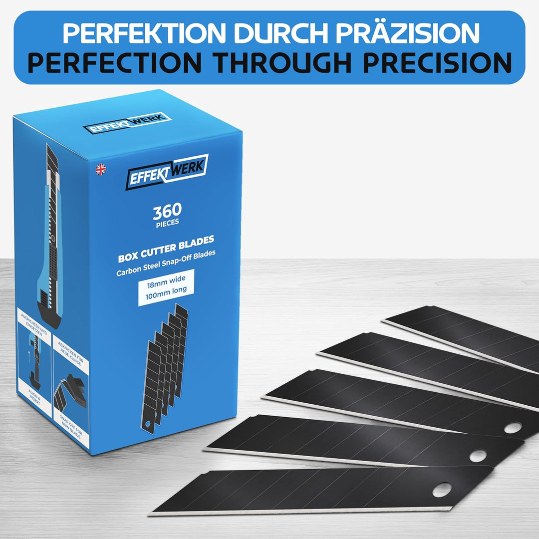 EffektWerk Cuttermesser-Klingen (Schwarz, 360er-Pack), 18-mm-Ersatzklingen für Allzweckmesser, robus