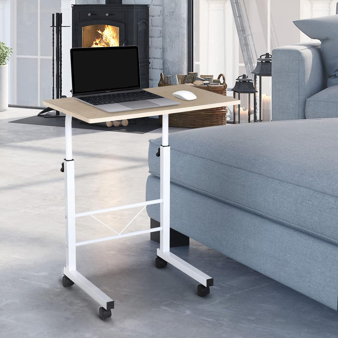 HOMCOM Beistelltisch Höhenverstellbar 60 x 40 x 68-78 cm Weisse Ahornfarbe | Couchtisch, Mobiler End