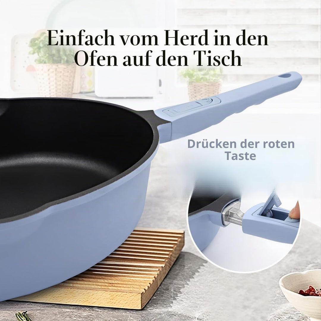 Topf und Pfannenset 7-Teilig, Pfanne 28cm mit Abnehmbarer Griff, Kochtopf 28cm mit Deckel/Dampfgarer