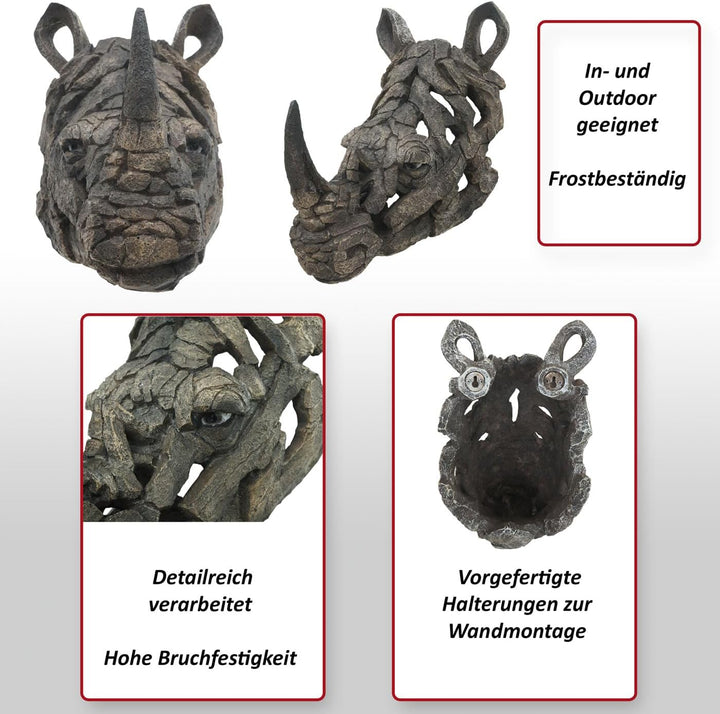 Deko Schädel HWC-H41, Wanddeko Kopf Trophäe, Polyresin Indoor Outdoor - Nashornkopf 26cm, Nashornkop