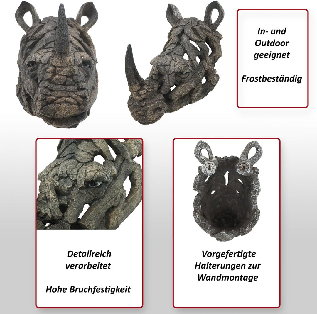 Deko Schädel HWC-H41, Wanddeko Kopf Trophäe, Polyresin Indoor Outdoor - Nashornkopf 26cm, Nashornkop