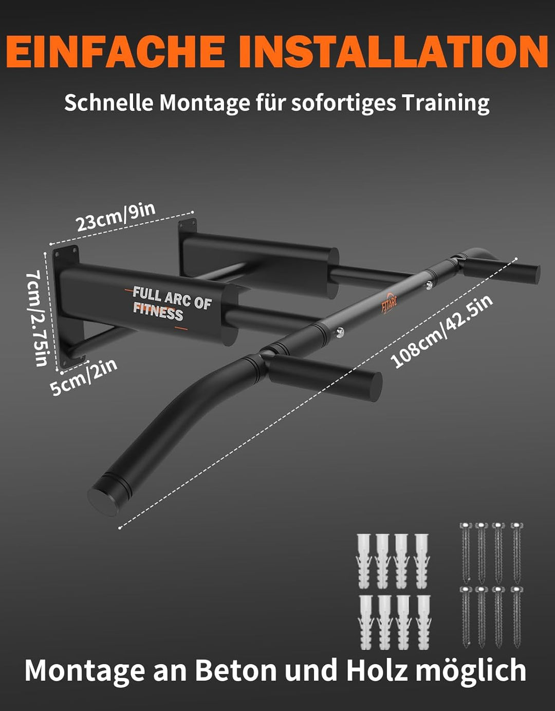 Fitarc Klimmzugstange Wandmontage, Pull Up Bar für Zuhause, robuste Klimmzugstange Wand mit Multi-Gr