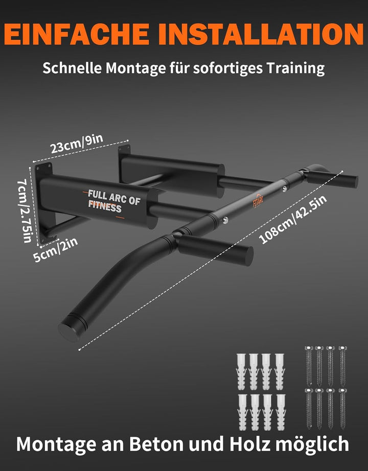 Fitarc Klimmzugstange Wandmontage, Pull Up Bar für Zuhause, robuste Klimmzugstange Wand mit Multi-Gr