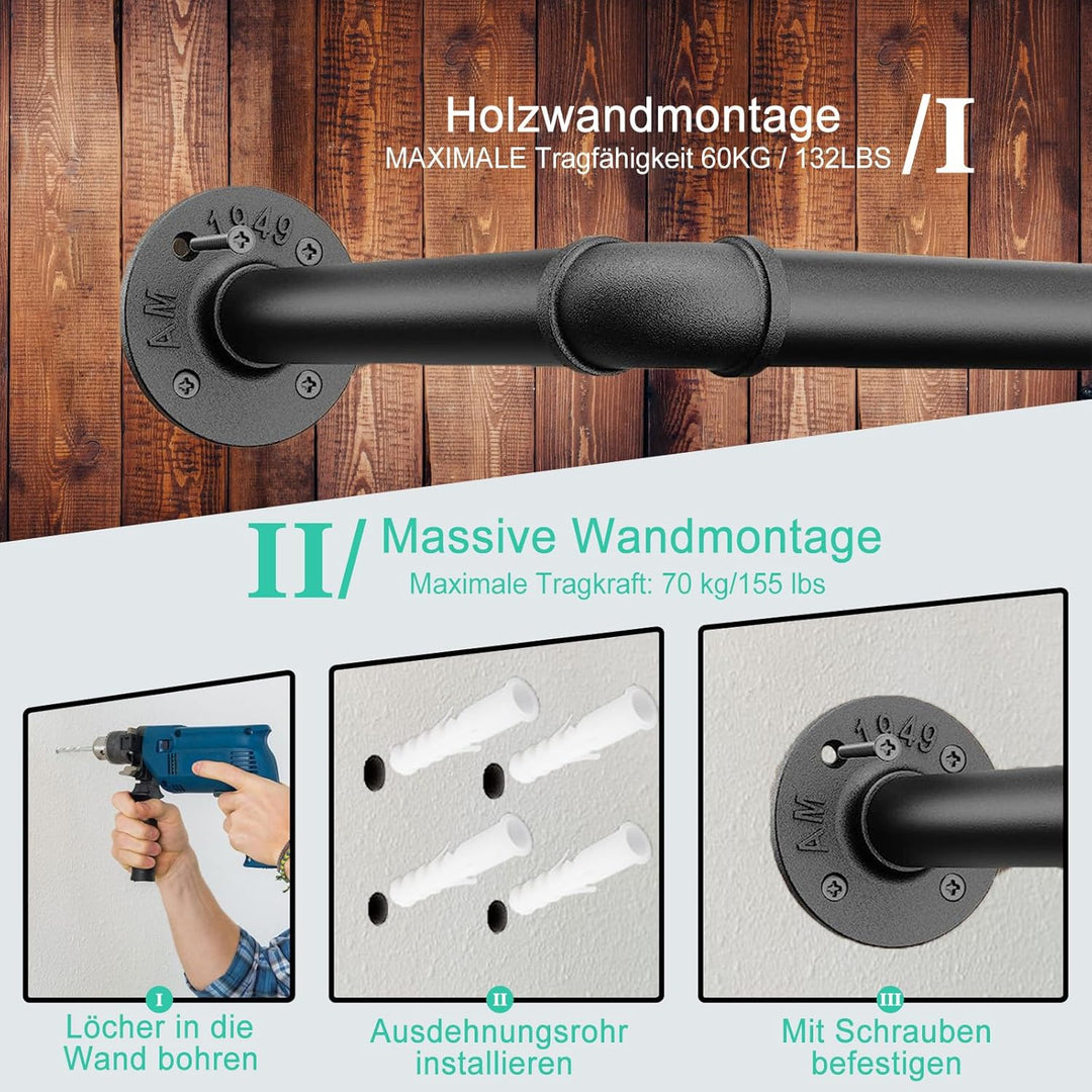 Kleiderstangen für die Wand, Industrielle Kleiderstange Wandmontage, 92 cm Strapazierfähige Kleiders