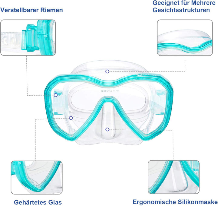 Dorlle Kinder Schnorchelset Tauchset Schnorchelmaske mit 3-Kanal Premium Dry Schnorchel und Anti-Lec
