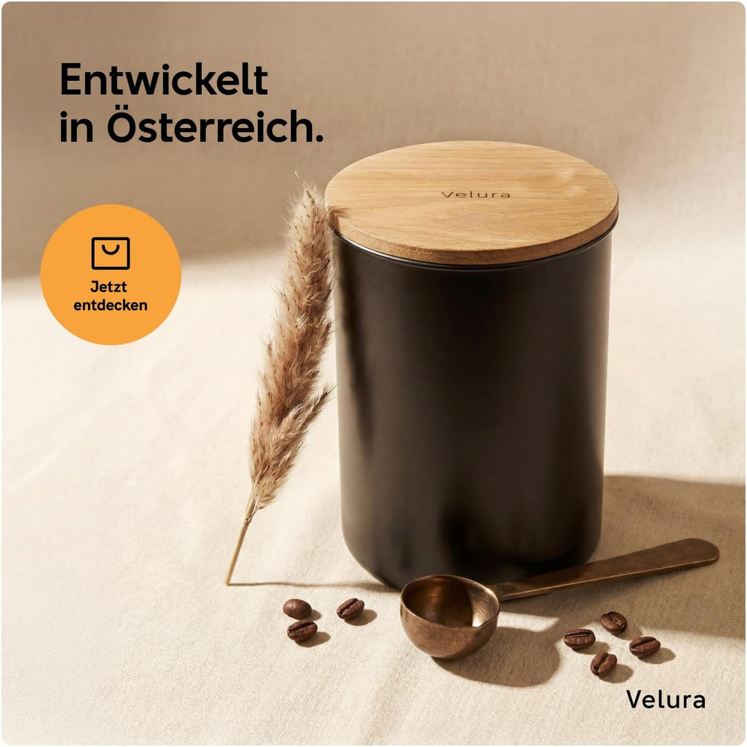 Velura Kaffeedose luftdicht für 1kg Kaffeebohnen aus Edelstahl - Vorratsdose zur Aufbewahrung für Ka