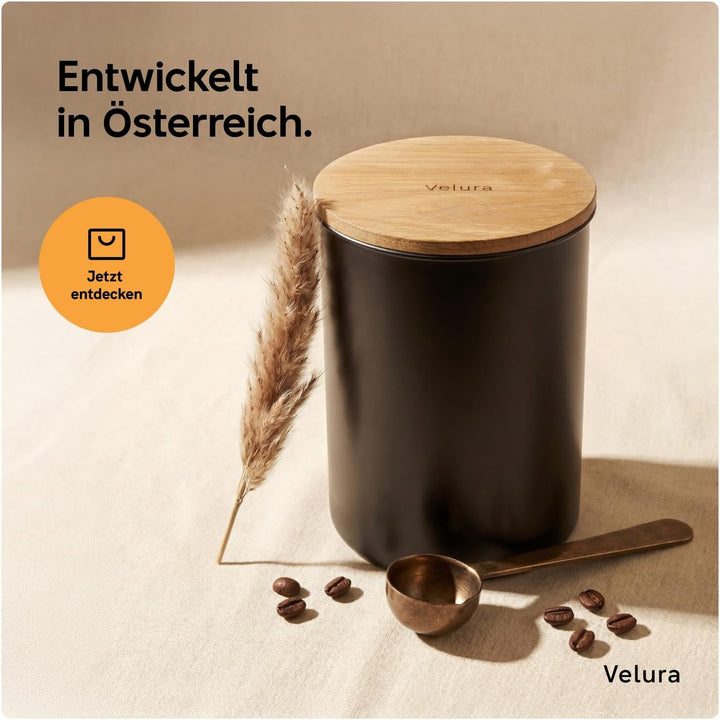 Velura Kaffeedose luftdicht für 1kg Kaffeebohnen aus Edelstahl - Vorratsdose zur Aufbewahrung für Ka