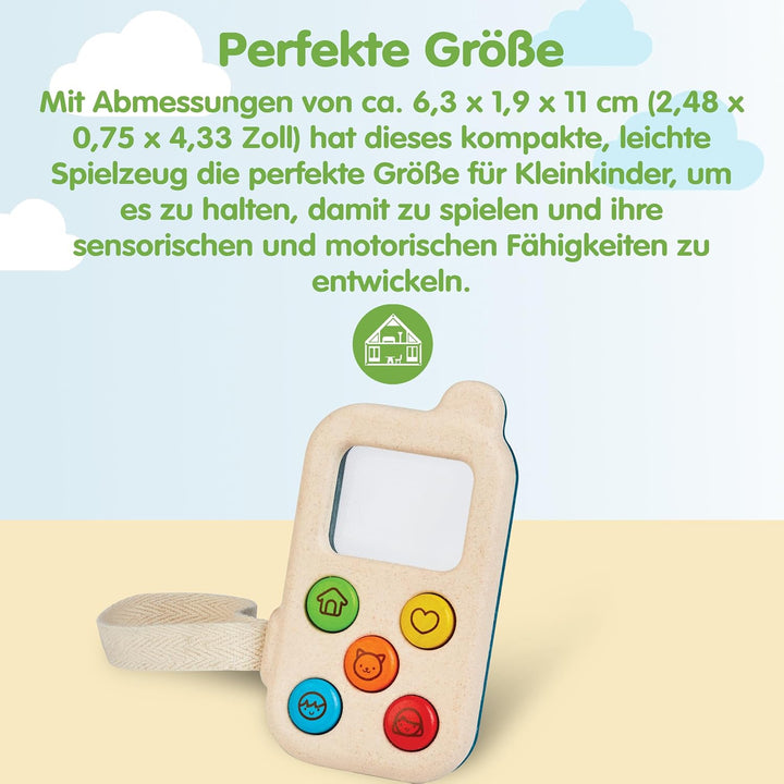 PlanToys Mein erstes Handy - Kinder Handy aus Holz - Kindertelefon mit Lupenbildschirm - mit Handsch