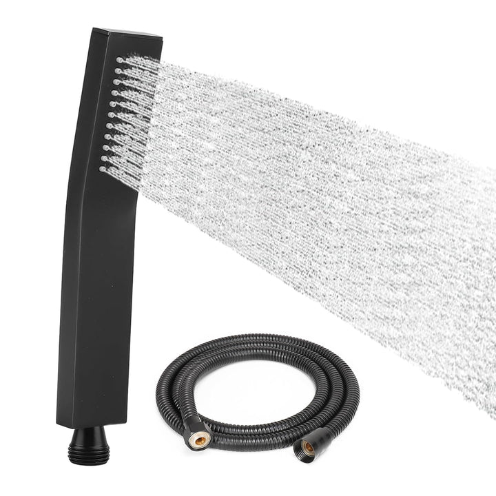 Duschkopf mit Schlauch Handbrause Dusche – Wassersparend Quadratisch Schwarz, 1.5m Schlauch, 44 Anti