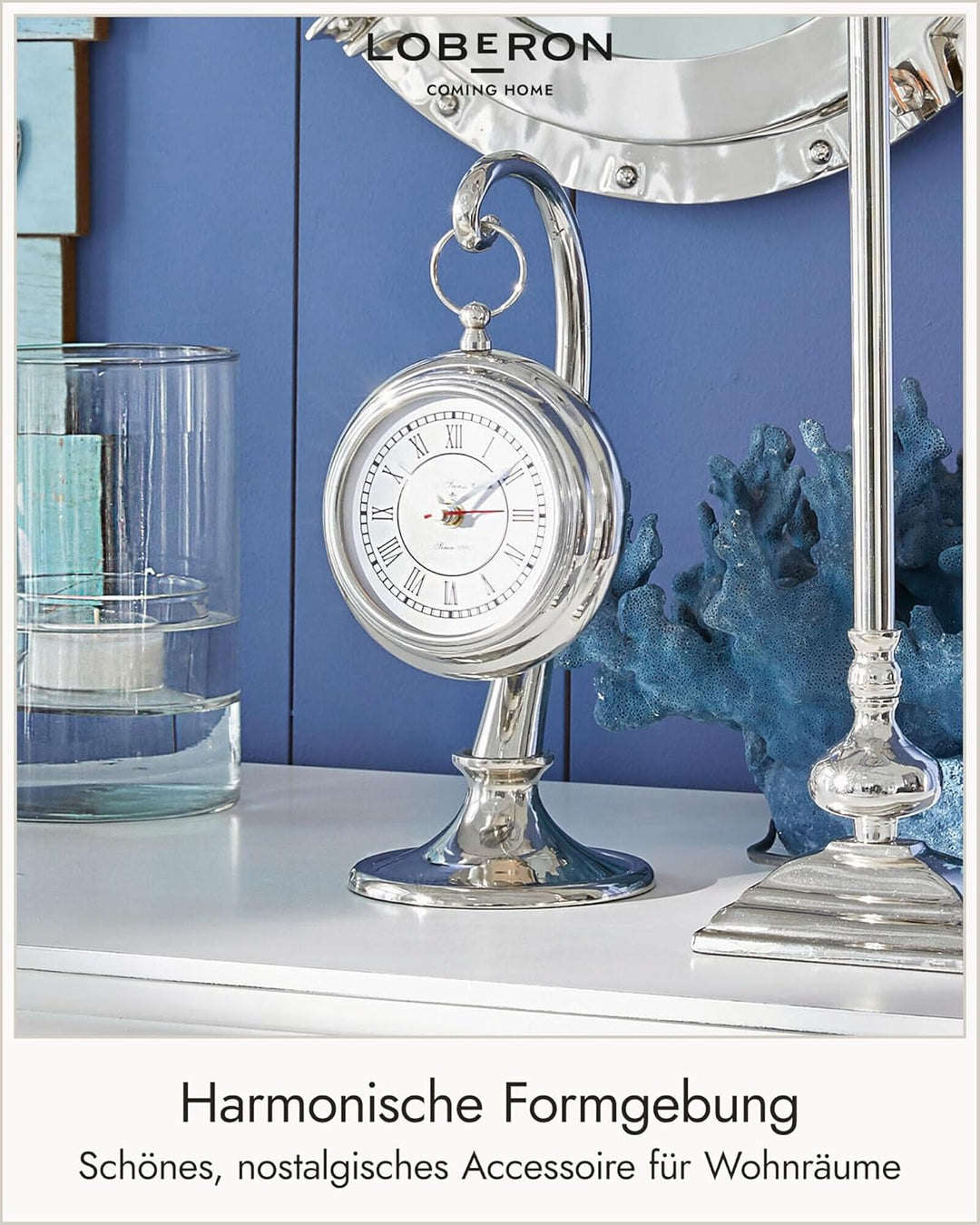 Loberon Uhr Barbe, authentische Nostalgie, dekorativer Zeitmesser, Elegantes Design, Wohn-Accessoire