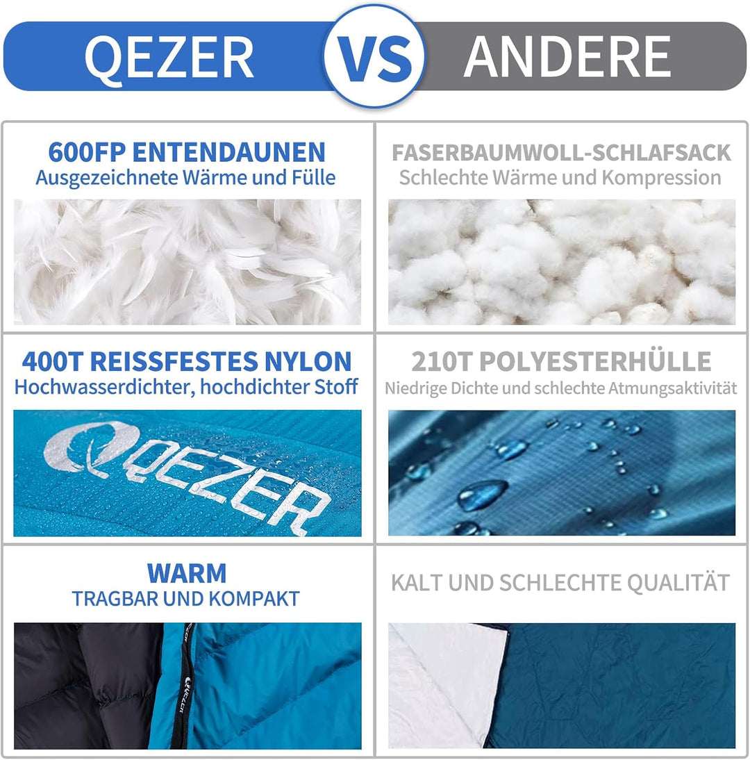 Daunenschlafsack, Schlafsack Ultraleicht, 600FP+ Premium Daunen, Geeignet für Winter/Sommer, geeigne