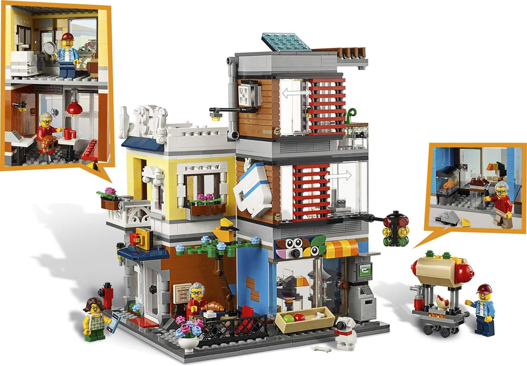 LEGO Creator 3 in 1 Townhouse Pet Shop &amp; Café 31097 Toy Store Building Set with Bank, Town Playset w