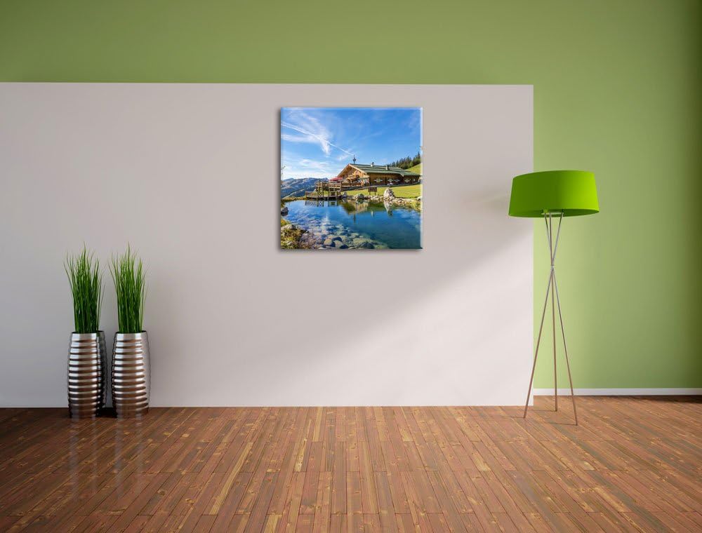 Schönes Haus in den Alpen, Format: 70x70 auf Leinwand, XXL riesige Bilder fertig gerahmt mit Keilrah