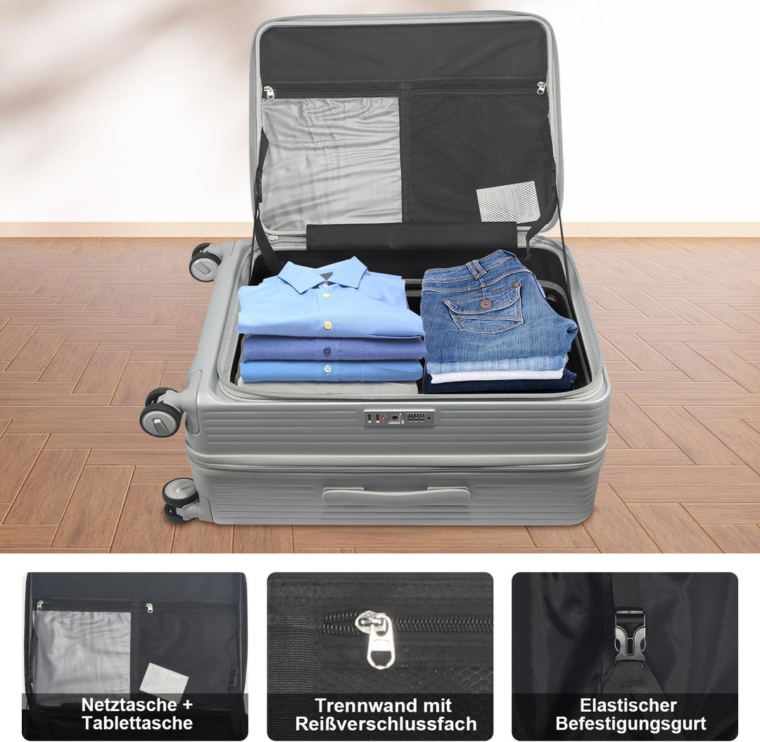 Polycarbonat Hartschalenkoffer Set 3-teilig, Spezielles Frontöffnungssystem mit Organizer-Fach, Erwe