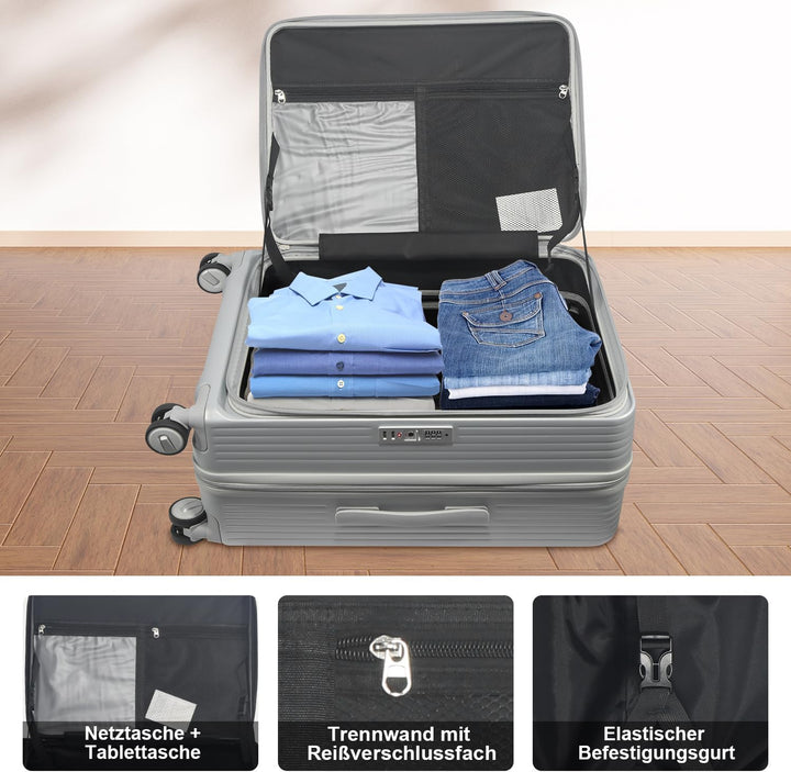 Polycarbonat Hartschalenkoffer Set 3-teilig, Spezielles Frontöffnungssystem mit Organizer-Fach, Erwe
