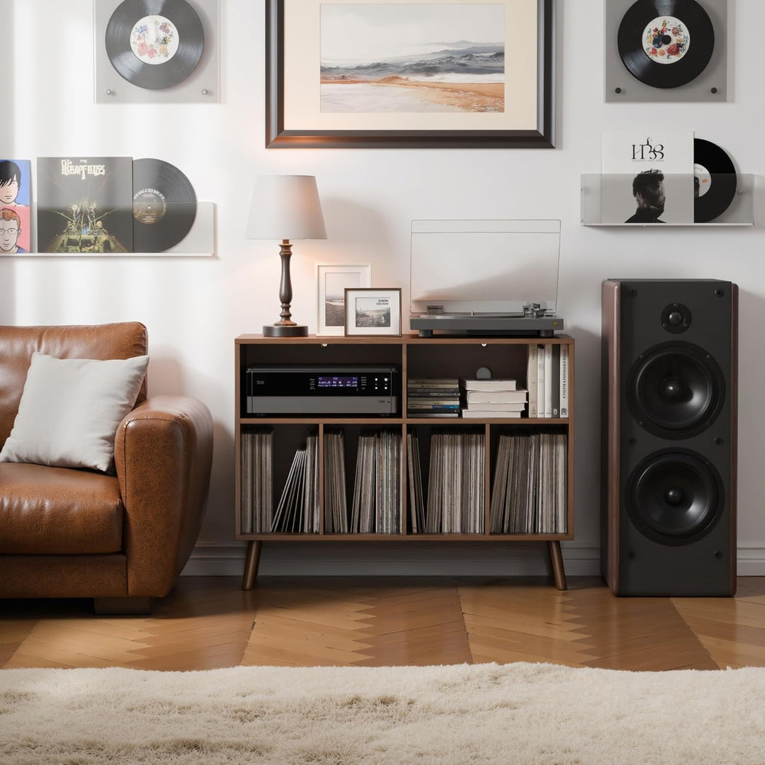 Plattenspieler-Ständer mit Schallplattenaufbewahrung, Vinyl-Plattenregal mit Präsentationsfläche, Sc